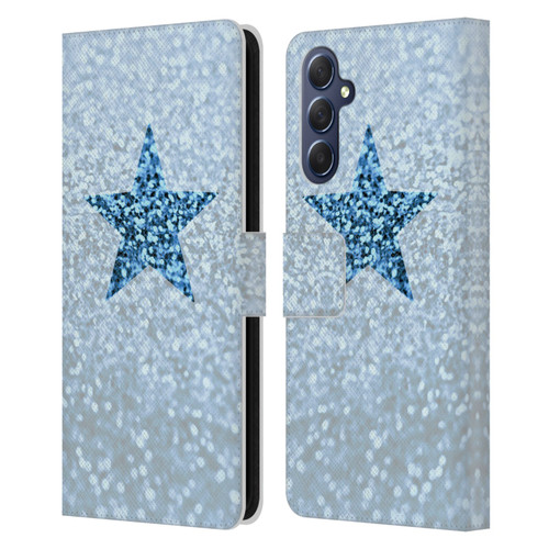 Monika Strigel Glitter Star Pastel Rainy Blue Leather Book Wallet Case Cover For Samsung Galaxy M54 5G
