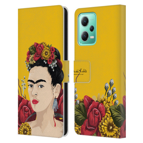 Frida Kahlo Red Florals Portrait Leather Book Wallet Case Cover For Xiaomi Redmi Note 12 5G