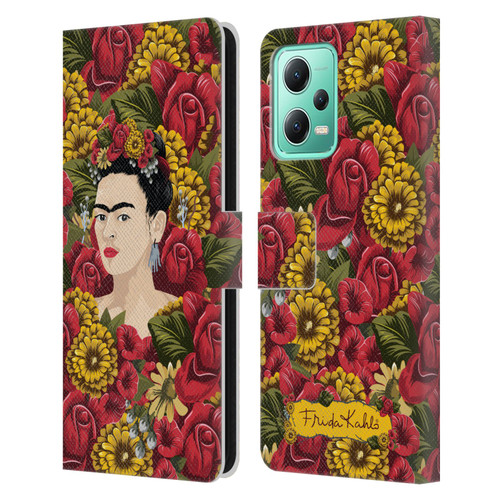 Frida Kahlo Red Florals Portrait Pattern Leather Book Wallet Case Cover For Xiaomi Redmi Note 12 5G