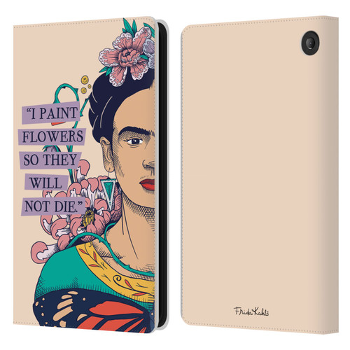 Frida Kahlo Sketch I Paint Flowers Leather Book Wallet Case Cover For Amazon Fire 7 2022