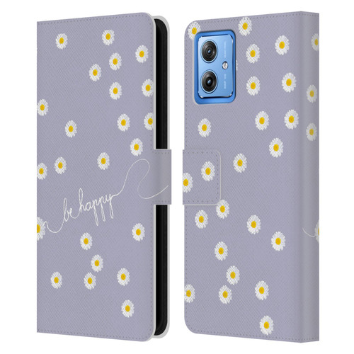 Monika Strigel Happy Daisy Lavender Leather Book Wallet Case Cover For Motorola Moto G54 5G