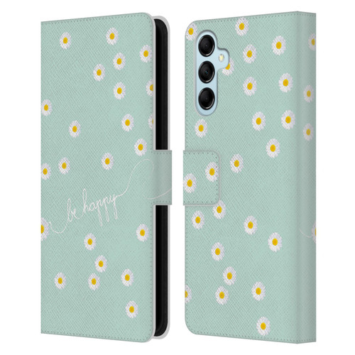 Monika Strigel Happy Daisy Mint Leather Book Wallet Case Cover For Samsung Galaxy M14 5G