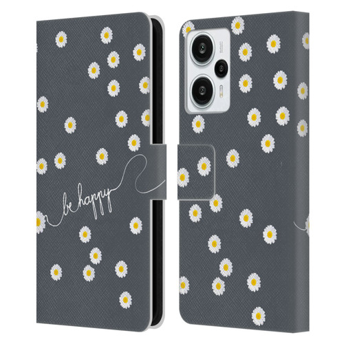 Monika Strigel Happy Daisy Grey Leather Book Wallet Case Cover For Xiaomi Redmi Note 12T