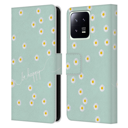 Monika Strigel Happy Daisy Mint Leather Book Wallet Case Cover For Xiaomi 13 5G