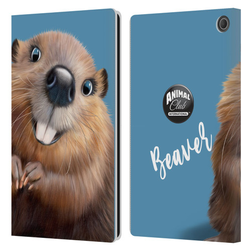 Animal Club International Faces Beaver Leather Book Wallet Case Cover For Amazon Fire Max 11 2023