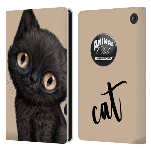 Animal Club International Faces Black Cat Leather Book Wallet Case Cover For Amazon Fire 7 2022