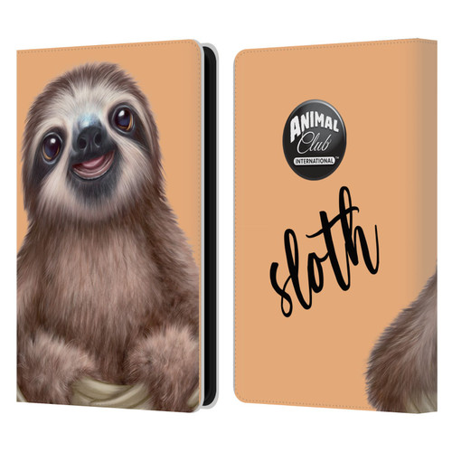 Animal Club International Faces Sloth Leather Book Wallet Case Cover For Amazon Kindle Paperwhite 5 (2021)