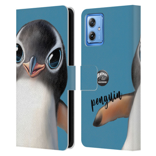 Animal Club International Faces Penguin Leather Book Wallet Case Cover For Motorola Moto G54 5G