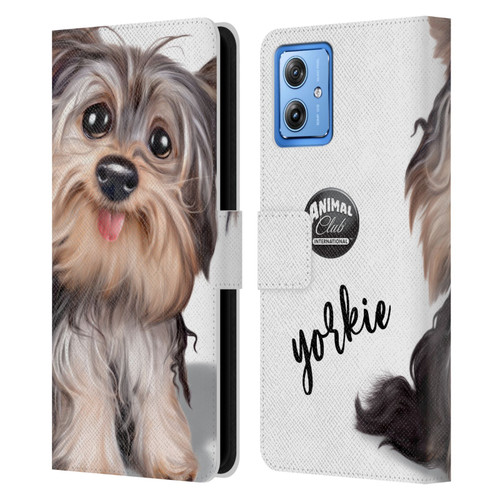 Animal Club International Faces Yorkie Leather Book Wallet Case Cover For Motorola Moto G54 5G