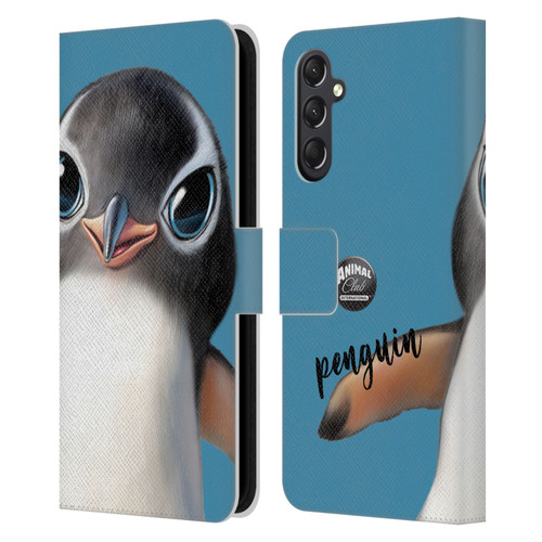 Animal Club International Faces Penguin Leather Book Wallet Case Cover For Samsung Galaxy A24 4G / M34 5G
