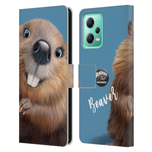 Animal Club International Faces Beaver Leather Book Wallet Case Cover For Xiaomi Redmi Note 12 5G