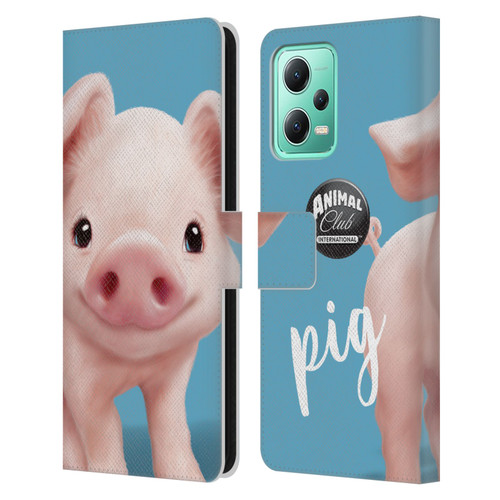 Animal Club International Faces Pig Leather Book Wallet Case Cover For Xiaomi Redmi Note 12 5G