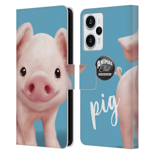 Animal Club International Faces Pig Leather Book Wallet Case Cover For Xiaomi Redmi Note 12T