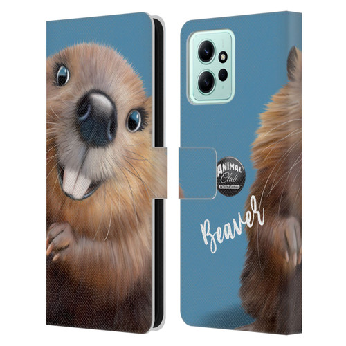 Animal Club International Faces Beaver Leather Book Wallet Case Cover For Xiaomi Redmi 12