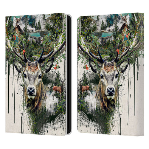 Riza Peker Animal Abstract Deer Wilderness Leather Book Wallet Case Cover For Amazon Kindle Paperwhite 5 (2021)