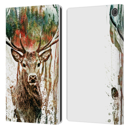 Riza Peker Animals Deer Leather Book Wallet Case Cover For Amazon Fire Max 11 2023