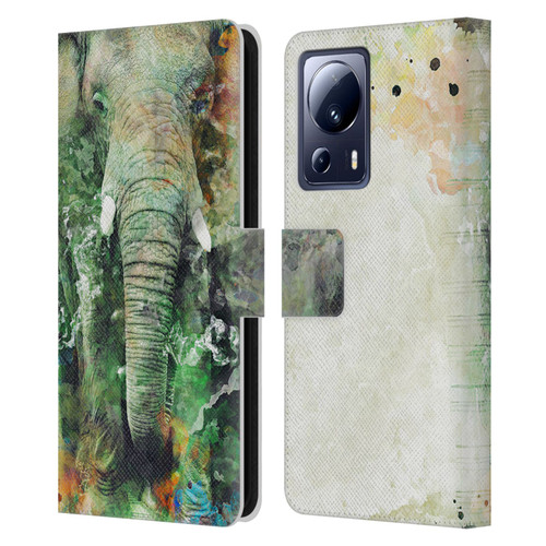 Riza Peker Animals Elephant Leather Book Wallet Case Cover For Xiaomi 13 Lite 5G