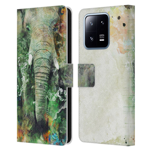 Riza Peker Animals Elephant Leather Book Wallet Case Cover For Xiaomi 13 Pro 5G