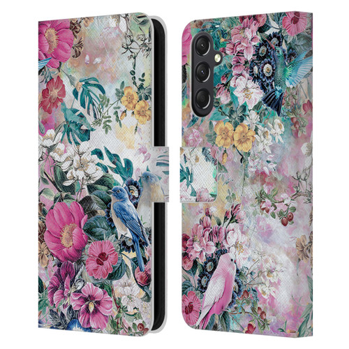 Riza Peker Florals Birds Leather Book Wallet Case Cover For Samsung Galaxy A24 4G / M34 5G