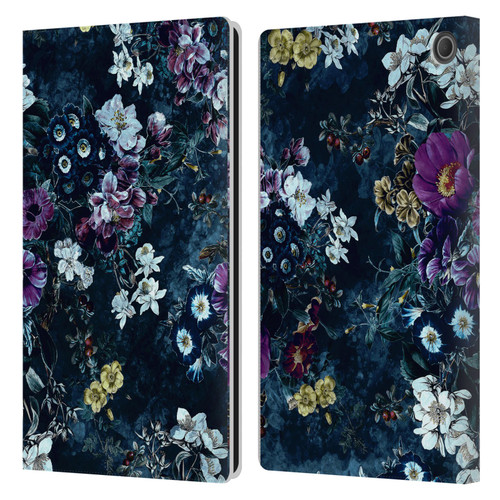 Riza Peker Night Floral Purple Flowers Leather Book Wallet Case Cover For Amazon Fire Max 11 2023