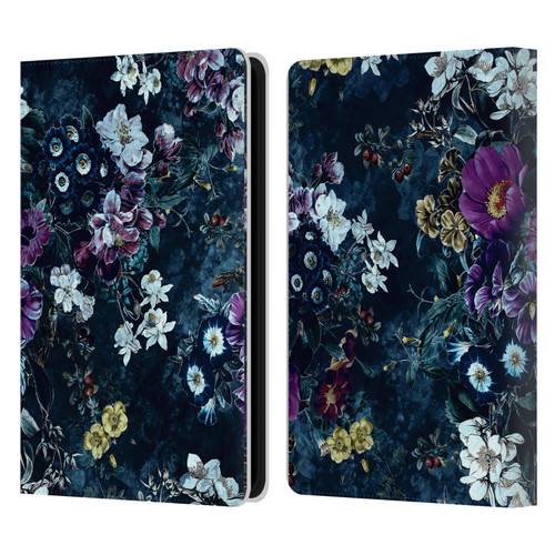 Riza Peker Night Floral Purple Flowers Leather Book Wallet Case Cover For Amazon Kindle Paperwhite 5 (2021)