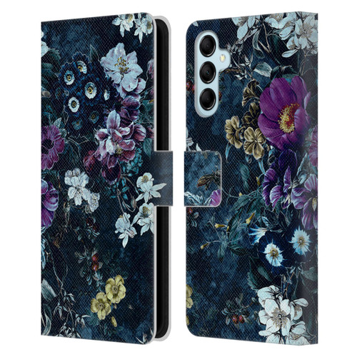 Riza Peker Night Floral Purple Flowers Leather Book Wallet Case Cover For Samsung Galaxy M14 5G