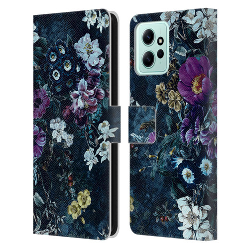 Riza Peker Night Floral Purple Flowers Leather Book Wallet Case Cover For Xiaomi Redmi 12