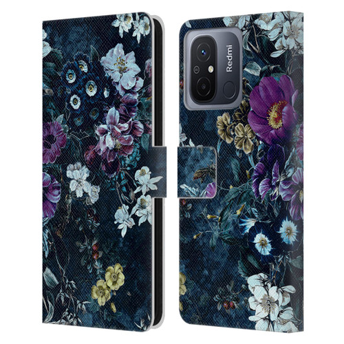 Riza Peker Night Floral Purple Flowers Leather Book Wallet Case Cover For Xiaomi Redmi 12C