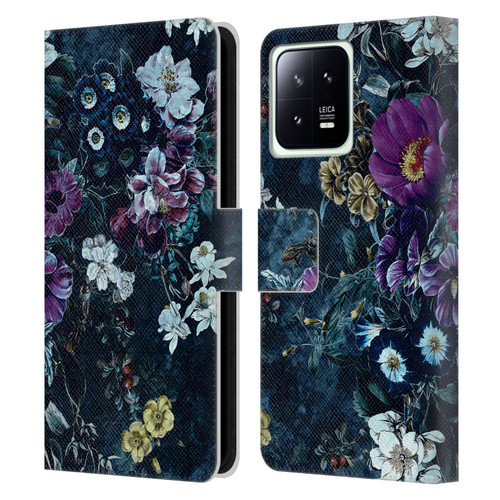 Riza Peker Night Floral Purple Flowers Leather Book Wallet Case Cover For Xiaomi 13 5G