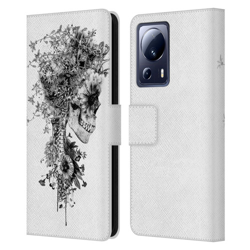 Riza Peker Skulls 6 Black And White Leather Book Wallet Case Cover For Xiaomi 13 Lite 5G