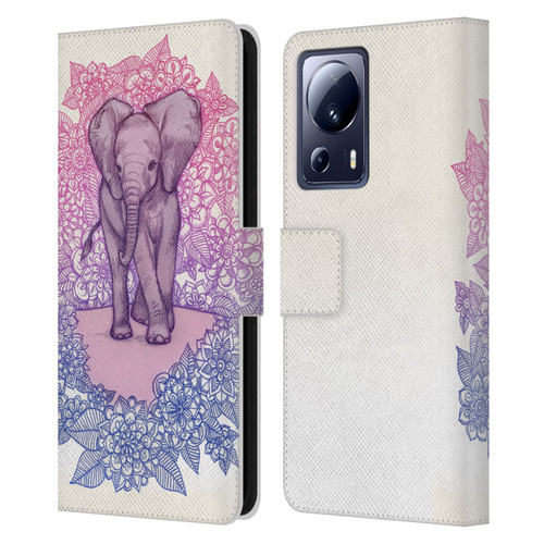 Micklyn Le Feuvre Animals Cute Baby Elephant Leather Book Wallet Case Cover For Xiaomi 13 Lite 5G