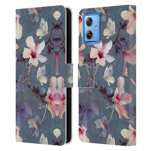 Micklyn Le Feuvre Florals Butterflies and Hibiscus Leather Book Wallet Case Cover For Motorola Moto G54 5G