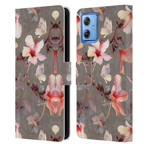 Micklyn Le Feuvre Florals Coral Hibiscus Leather Book Wallet Case Cover For Motorola Moto G54 5G