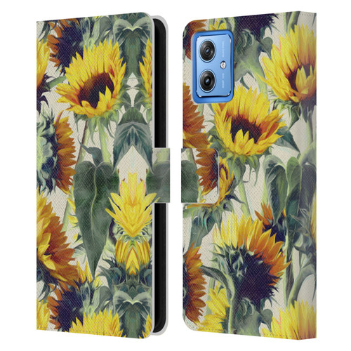 Micklyn Le Feuvre Florals Sunflowers Forever Leather Book Wallet Case Cover For Motorola Moto G54 5G