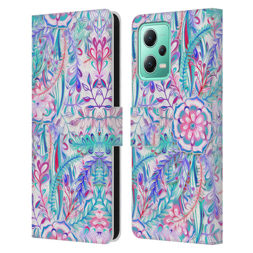 Micklyn Le Feuvre Florals Burst in Pink and Teal Leather Book Wallet Case Cover For Xiaomi Redmi Note 12 5G