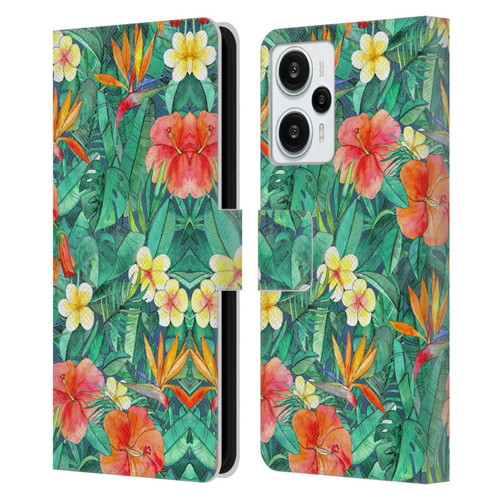 Micklyn Le Feuvre Florals Classic Tropical Garden Leather Book Wallet Case Cover For Xiaomi Redmi Note 12T