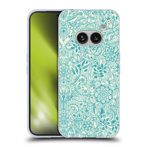 Micklyn Le Feuvre Floral Patterns Teal And Cream Soft Gel Case for Nothing Phone (2a)