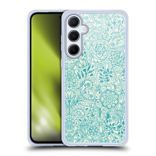Micklyn Le Feuvre Floral Patterns Teal And Cream Soft Gel Case for Samsung Galaxy A55 5G