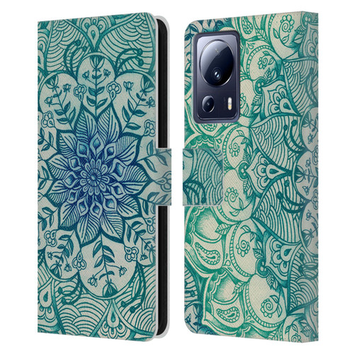 Micklyn Le Feuvre Mandala 3 Emerald Doodle Leather Book Wallet Case Cover For Xiaomi 13 Lite 5G
