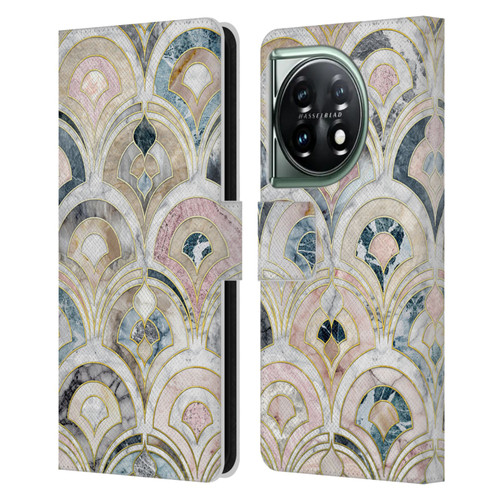 Micklyn Le Feuvre Marble Patterns Art Deco Tiles In Soft Pastels Leather Book Wallet Case Cover For OnePlus 11 5G