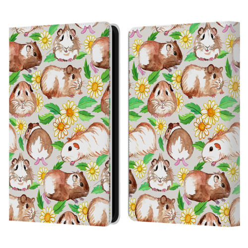 Micklyn Le Feuvre Patterns 2 Guinea Pigs And Daisies In Watercolour On Tan Leather Book Wallet Case Cover For Amazon Kindle Paperwhite 5 (2021)