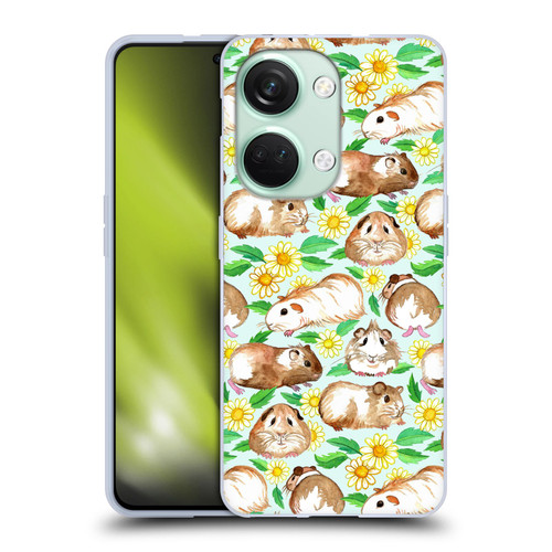 Micklyn Le Feuvre Patterns 2 Guinea Pigs And Daisies In Watercolour On Mint Soft Gel Case for OnePlus Nord 3 5G