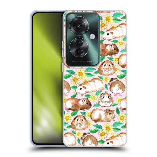Micklyn Le Feuvre Patterns 2 Guinea Pigs And Daisies In Watercolour On Pink Soft Gel Case for OPPO Reno11 F 5G / F25 Pro 5G