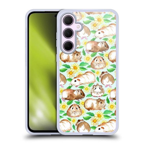 Micklyn Le Feuvre Patterns 2 Guinea Pigs And Daisies In Watercolour On Mint Soft Gel Case for Samsung Galaxy A35 5G