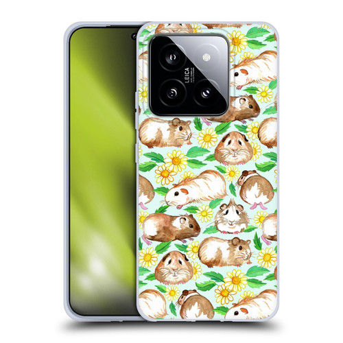 Micklyn Le Feuvre Patterns 2 Guinea Pigs And Daisies In Watercolour On Mint Soft Gel Case for Xiaomi 14