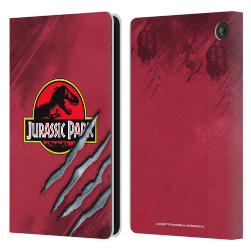 Jurassic Park Logo Red Claw Leather Book Wallet Case Cover For Amazon Fire 7 2022