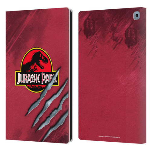 Jurassic Park Logo Red Claw Leather Book Wallet Case Cover For Amazon Fire HD 10 / Plus 2021