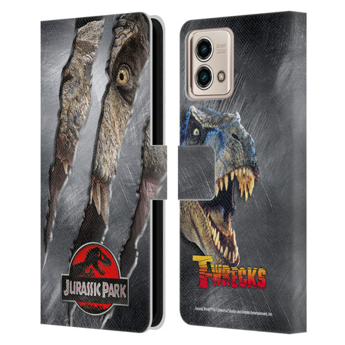 Jurassic Park Logo T-Rex Claw Mark Leather Book Wallet Case Cover For Motorola Moto G Stylus 5G 2023