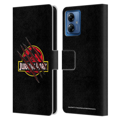Jurassic Park Logo Plain Black Claw Leather Book Wallet Case Cover For Motorola Moto G14