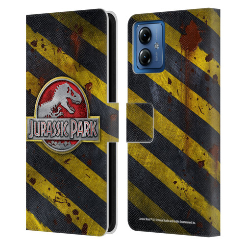 Jurassic Park Logo Distressed Look Crosswalk Leather Book Wallet Case Cover For Motorola Moto G14